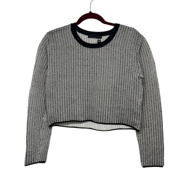 Alexander Wang Black & White Vinyl Technical Tweed Long Sleeve Crop Top Women S - Picture 9 of 14